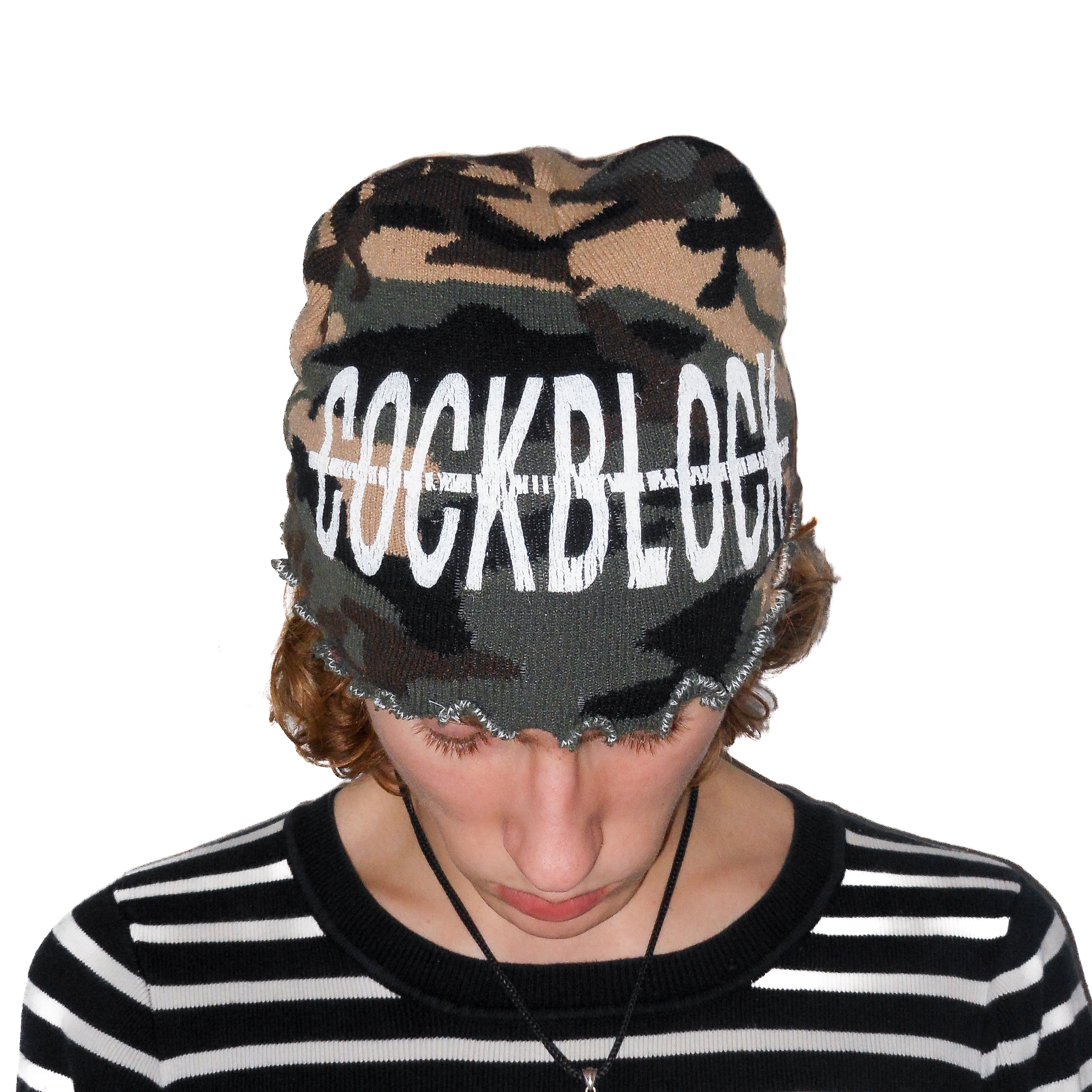 "COCKBLOCK" khaki camo bennie hat