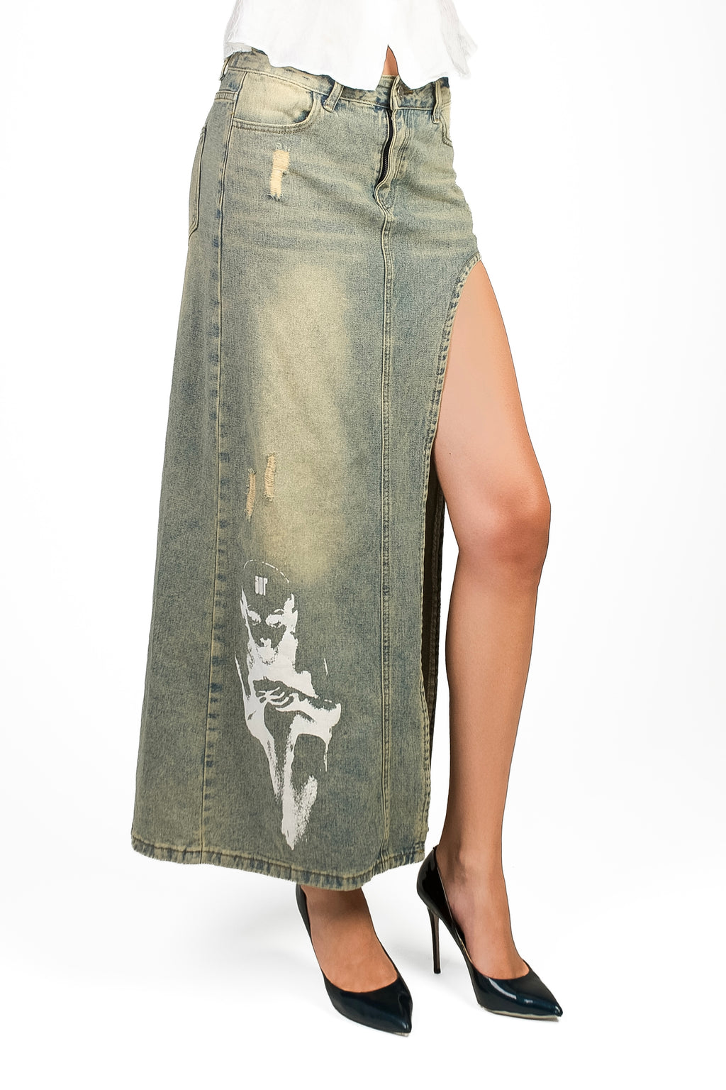 Syndrome de East BABY denim long skirt — product view 1